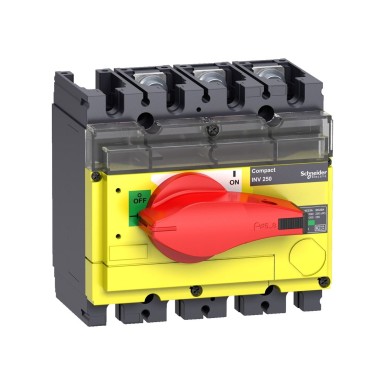 31180 - switch disconnector, Compact INV100, visible break, 100 A, with red rotary handle and yellow front, 3 poles - Schneider Electric - switch disconnector, Compact INV100, visible break, 100 A, with red rotary handle and yellow front, 3 poles - Schneider Electric - 0