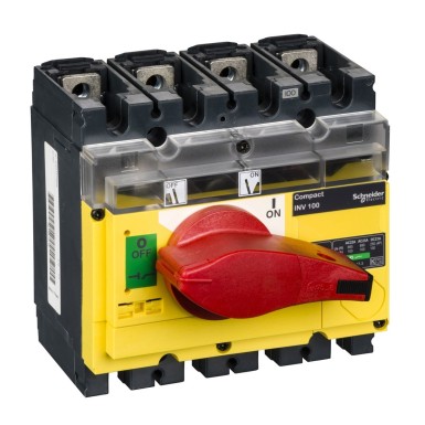 31181 - switch disconnector, Compact INV100, visible break, 100 A, with red rotary handle and yellow front, 4 poles - Schneider Electric - switch disconnector, Compact INV100, visible break, 100 A, with red rotary handle and yellow front, 4 poles - Schneider Electric - 0