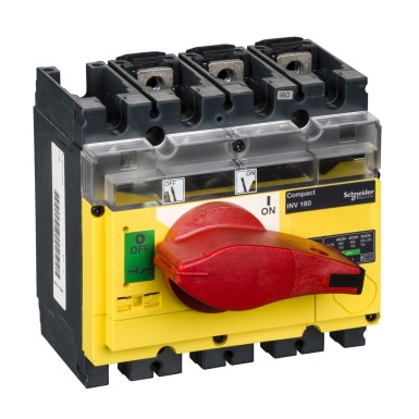 31184 - switch disconnector, Compact INV160, visible break, 160 A, with red rotary handle and yellow front, 3 poles - Schneider Electric - switch disconnector, Compact INV160, visible break, 160 A, with red rotary handle and yellow front, 3 poles - Schneider Electric - 0