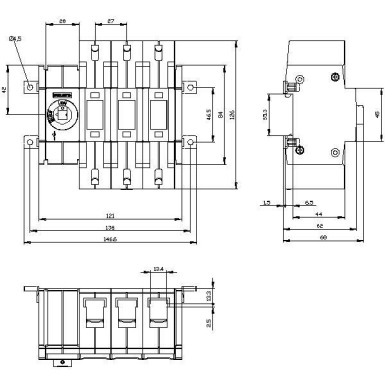 3KD2830-2NE10-0 - Switch-disconnector 80 A, Size 2, 3-pole Front operating mechanism left Basic unit without handle Box terminal - Siemens - Switch-disconnector 80 A, Size 2, 3-pole Front operating mechanism left Basic unit without handle Box terminal - Siemens - 1