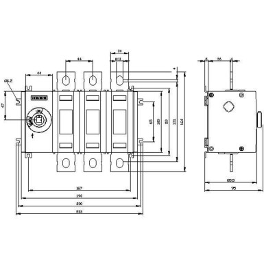 3KD3630-0PE10-0 - Switch-disconnector 200 A, Size 3, 3-pole Front operating mechanism left Basic unit without handle flat terminal - Siemens - Switch-disconnector 200 A, Size 3, 3-pole Front operating mechanism left Basic unit without handle flat terminal - Siemens - 1