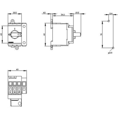 3LD3030-0TL11 - Switch-disconnector 3LD3, Iu 16 A General switch 3-pole + N rated operational power with AC-23 A for 400V 7.5kW Installation in distribution boards, Basic switch with selector knob black - Siemens - Switch-disconnector 3LD3, Iu 16 A General switch 3-pole + N rated operational power with AC-23 A for 400V 7.5kW Installation in distribution boards, Basic switch with selector knob black - Siemens - 1