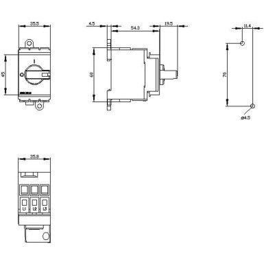 3LD3130-0TK11 - Switch-disconnector 3LD3, Iu 25 A General switch 3-pole rated operational power with AC-23 A for 400V 9.0kW Installation in distribution boards, Basic switch with selector knob black - Siemens - Switch-disconnector 3LD3, Iu 25 A General switch 3-pole rated operational power with AC-23 A for 400V 9.0kW Installation in distribution boards, Basic switch with selector knob black - Siemens - 1