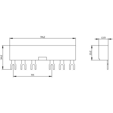 3RV1915-2AB - 3-phase busbars Modular spacing 55 mm for 2 switches and accessories Fork shape connections - Siemens - 3-phase busbars Modular spacing 55 mm for 2 switches and accessories Fork shape connections - Siemens - 1