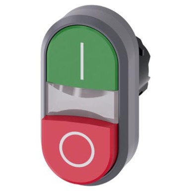 3SU1031-3BB42-0AK0 - Illuminated twin pushbutton, 22 mm, round, plastic with metal front ring, green: I, red: O, pushbutt - Siemens - Illuminated twin pushbutton, 22 mm, round, plastic with metal front ring, green: I, red: O, pushbutt - Siemens - 1