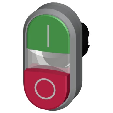 3SU1031-3BB42-0AK0 - Illuminated twin pushbutton, 22 mm, round, plastic with metal front ring, green: I, red: O, pushbutt - Siemens - Illuminated twin pushbutton, 22 mm, round, plastic with metal front ring, green: I, red: O, pushbutt - Siemens - 2