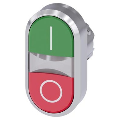 3SU1050-3AB42-0AK0 - Twin pushbutton, 22 mm, round, metal, shiny, green: I, red: O, pushbuttons, flat - Siemens - Twin pushbutton, 22 mm, round, metal, shiny, green: I, red: O, pushbuttons, flat - Siemens - 2