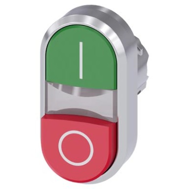 3SU1051-3BB42-0AK0 - Illuminated twin pushbutton, 22 mm, round, metal, shiny, green: I, red: O, pushbuttons, flat and rai - Siemens - Illuminated twin pushbutton, 22 mm, round, metal, shiny, green: I, red: O, pushbuttons, flat and rai - Siemens - 2