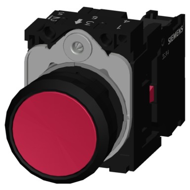 3SU1100-0AB20-1CA0 - Pushbutton, 22 mm, round, plastic, red, pushbutton, flat, momentary contact type, with holder 1 NC, - Siemens - Pushbutton, 22 mm, round, plastic, red, pushbutton, flat, momentary contact type, with holder 1 NC, - Siemens - 4