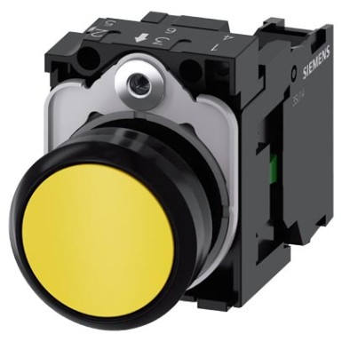 3SU1100-0AB30-1BA0 - Pushbutton, 22 mm, round, plastic, yellow, pushbutton, flat, momentary contact type, with holder 1 N - Siemens - Pushbutton, 22 mm, round, plastic, yellow, pushbutton, flat, momentary contact type, with holder 1 N - Siemens - 1