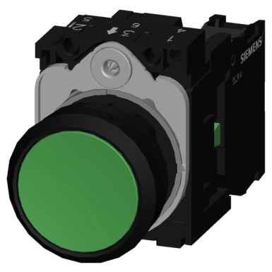 3SU1100-0AB40-1BA0 - Pushbutton, 22 mm, round, plastic, green, pushbutton, flat, momentary contact type, with holder 1 NO - Siemens - Pushbutton, 22 mm, round, plastic, green, pushbutton, flat, momentary contact type, with holder 1 NO - Siemens - 1