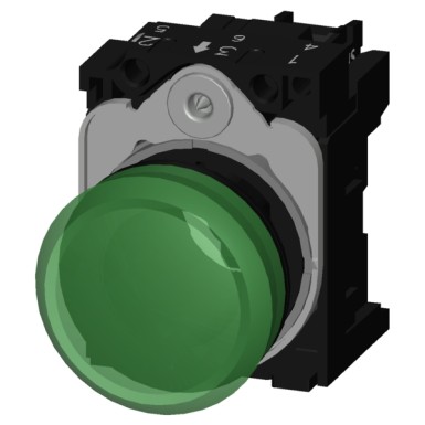 3SU1106-6AA40-1AA0 - Indicator lights, 22 mm, round, plastic, green, lens, smooth, with holder, LED module, with integrat - Siemens - Indicator lights, 22 mm, round, plastic, green, lens, smooth, with holder, LED module, with integrat - Siemens - 3