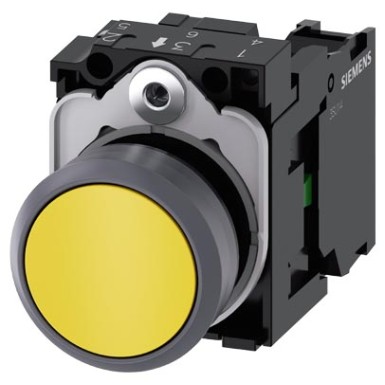 3SU1130-0AB30-1BA0 - Pushbutton, 22 mm, round, plastic with metal front ring, yellow, pushbutton, flat, momentary contact - Siemens - Pushbutton, 22 mm, round, plastic with metal front ring, yellow, pushbutton, flat, momentary contact - Siemens - 1