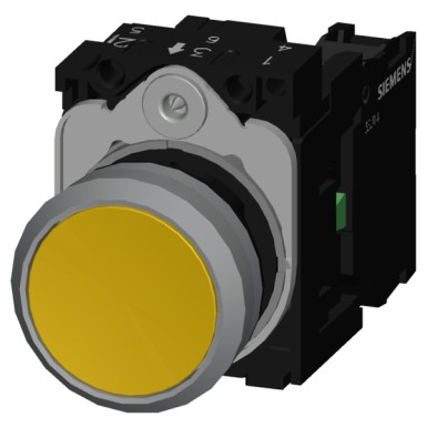 3SU1130-0AB30-1BA0 - Pushbutton, 22 mm, round, plastic with metal front ring, yellow, pushbutton, flat, momentary contact - Siemens - Pushbutton, 22 mm, round, plastic with metal front ring, yellow, pushbutton, flat, momentary contact - Siemens - 3