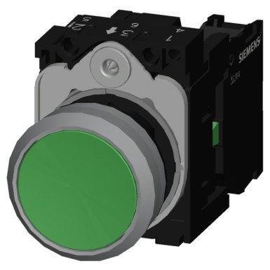 3SU1130-0AB40-1BA0 - Pushbutton, 22 mm, round, plastic with metal front ring, green, pushbutton, flat, momentary contact - Siemens - Pushbutton, 22 mm, round, plastic with metal front ring, green, pushbutton, flat, momentary contact - Siemens - 1