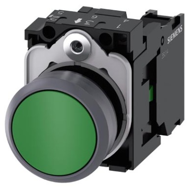 3SU1130-0AB40-1BA0 - Pushbutton, 22 mm, round, plastic with metal front ring, green, pushbutton, flat, momentary contact - Siemens - Pushbutton, 22 mm, round, plastic with metal front ring, green, pushbutton, flat, momentary contact - Siemens - 2