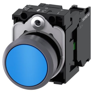 3SU1130-0AB50-1BA0 - Pushbutton, 22 mm, round, plastic with metal front ring, blue, pushbutton, flat, momentary contact t - Siemens - Pushbutton, 22 mm, round, plastic with metal front ring, blue, pushbutton, flat, momentary contact t - Siemens - 3