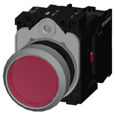 3SU1136-0AB20-1CA0 - Illuminated pushbutton, 22 mm, round, plastic with metal front ring, red, pushbutton, flat, momentar - Siemens - Illuminated pushbutton, 22 mm, round, plastic with metal front ring, red, pushbutton, flat, momentar - Siemens - 1