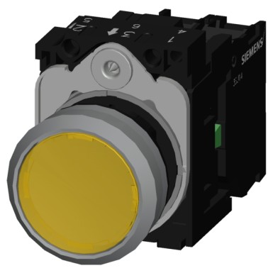 3SU1136-0AB30-1BA0 - Illuminated pushbutton, 22 mm, round, plastic with metal front ring, yellow, pushbutton, flat, momen - Siemens - Illuminated pushbutton, 22 mm, round, plastic with metal front ring, yellow, pushbutton, flat, momen - Siemens - 3