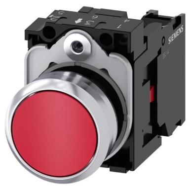 3SU1150-0AB20-1CA0 - Pushbutton, 22 mm, round, metal, shiny, red, pushbutton, flat, momentary contact type, with holder, - Siemens - Pushbutton, 22 mm, round, metal, shiny, red, pushbutton, flat, momentary contact type, with holder, - Siemens - 0