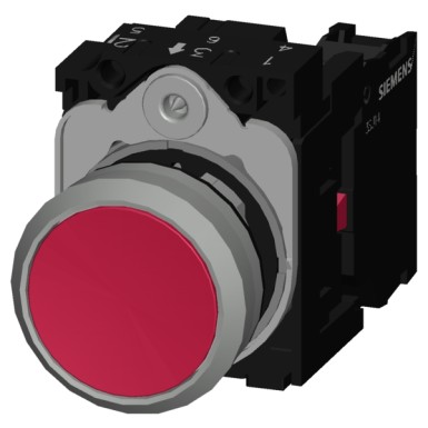 3SU1150-0AB20-1CA0 - Pushbutton, 22 mm, round, metal, shiny, red, pushbutton, flat, momentary contact type, with holder, - Siemens - Pushbutton, 22 mm, round, metal, shiny, red, pushbutton, flat, momentary contact type, with holder, - Siemens - 4