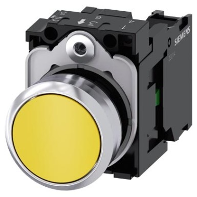 3SU1150-0AB30-1BA0 - Pushbutton, 22 mm, round, metal, shiny, yellow, pushbutton, flat, momentary contact type, with holde - Siemens - Pushbutton, 22 mm, round, metal, shiny, yellow, pushbutton, flat, momentary contact type, with holde - Siemens - 1