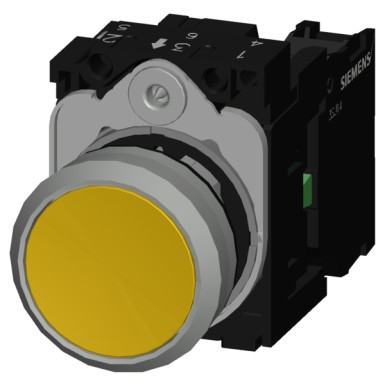 3SU1150-0AB30-1BA0 - Pushbutton, 22 mm, round, metal, shiny, yellow, pushbutton, flat, momentary contact type, with holde - Siemens - Pushbutton, 22 mm, round, metal, shiny, yellow, pushbutton, flat, momentary contact type, with holde - Siemens - 3