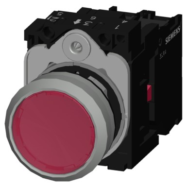 3SU1152-0AB20-1CA0 - Illuminated pushbutton, 22 mm, round, metal, shiny, red, pushbutton, flat, momentary contact type, w - Siemens - Illuminated pushbutton, 22 mm, round, metal, shiny, red, pushbutton, flat, momentary contact type, w - Siemens - 3