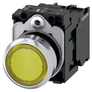 3SU1152-0AB30-1BA0 - Illuminated pushbutton, 22 mm, round, metal, shiny, yellow, pushbutton, flat, momentary contact type - Siemens - Illuminated pushbutton, 22 mm, round, metal, shiny, yellow, pushbutton, flat, momentary contact type - Siemens - 0