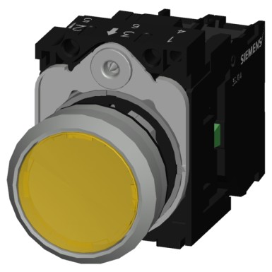 3SU1152-0AB30-1BA0 - Illuminated pushbutton, 22 mm, round, metal, shiny, yellow, pushbutton, flat, momentary contact type - Siemens - Illuminated pushbutton, 22 mm, round, metal, shiny, yellow, pushbutton, flat, momentary contact type - Siemens - 3