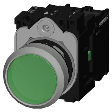 3SU1152-0AB40-1BA0 - Illuminated pushbutton, 22 mm, round, metal, shiny, green, pushbutton, flat, momentary contact type, - Siemens - Illuminated pushbutton, 22 mm, round, metal, shiny, green, pushbutton, flat, momentary contact type, - Siemens - 2