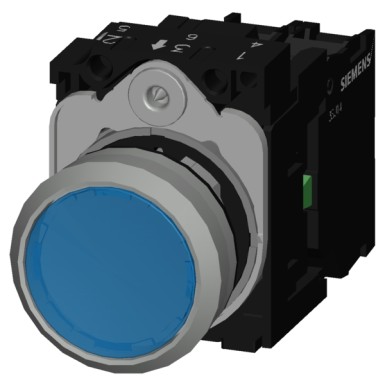 3SU1152-0AB50-1BA0 - Illuminated pushbutton, 22 mm, round, metal, shiny, blue, pushbutton, flat, momentary contact type, - Siemens - Illuminated pushbutton, 22 mm, round, metal, shiny, blue, pushbutton, flat, momentary contact type, - Siemens - 0