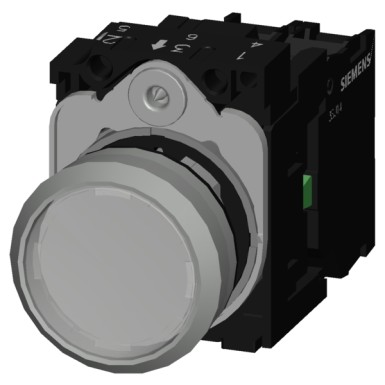 3SU1152-0AB70-1BA0 - Illuminated pushbutton, 22 mm, round, metal, shiny, clear, pushbutton, flat, momentary contact type, - Siemens - Illuminated pushbutton, 22 mm, round, metal, shiny, clear, pushbutton, flat, momentary contact type, - Siemens - 4