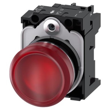 3SU1152-6AA20-1AA0 - Indicator lights, 22 mm, round, metal, shiny, red, lens, smooth, with holder, LED module with integr - Siemens - Indicator lights, 22 mm, round, metal, shiny, red, lens, smooth, with holder, LED module with integr - Siemens - 4