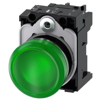 3SU1152-6AA40-1AA0 - Indicator lights, 22 mm, round, metal, shiny, green, lens, smooth, with holder, LED module with inte - Siemens - Indicator lights, 22 mm, round, metal, shiny, green, lens, smooth, with holder, LED module with inte - Siemens - 0