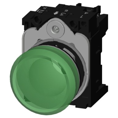 3SU1152-6AA40-1AA0 - Indicator lights, 22 mm, round, metal, shiny, green, lens, smooth, with holder, LED module with inte - Siemens - Indicator lights, 22 mm, round, metal, shiny, green, lens, smooth, with holder, LED module with inte - Siemens - 1