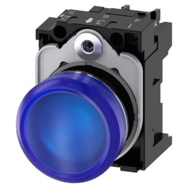 3SU1152-6AA50-1AA0 - Indicator lights, 22 mm, round, metal, shiny, blue, lens, smooth, with holder, LED module with integ - Siemens - Indicator lights, 22 mm, round, metal, shiny, blue, lens, smooth, with holder, LED module with integ - Siemens - 2