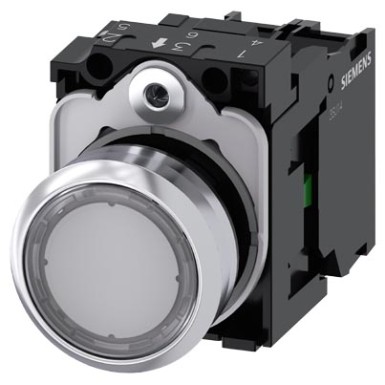 3SU1156-0AB70-1BA0 - Illuminated pushbutton, 22 mm, round, metal, shiny, transparent, pushbutton, flat, momentary contact - Siemens - Illuminated pushbutton, 22 mm, round, metal, shiny, transparent, pushbutton, flat, momentary contact - Siemens - 2