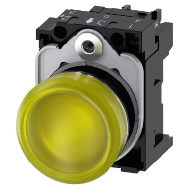 3SU1156-6AA30-1AA0 - Indicator lights, 22 mm, round, metal, shiny, yellow, lens, smooth, with holder, LED module with int - Siemens - Indicator lights, 22 mm, round, metal, shiny, yellow, lens, smooth, with holder, LED module with int - Siemens - 0