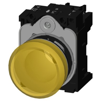 3SU1156-6AA30-1AA0 - Indicator lights, 22 mm, round, metal, shiny, yellow, lens, smooth, with holder, LED module with int - Siemens - Indicator lights, 22 mm, round, metal, shiny, yellow, lens, smooth, with holder, LED module with int - Siemens - 4