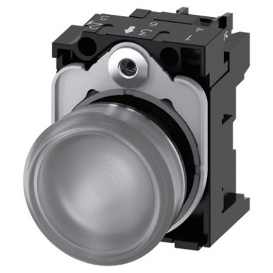 3SU1156-6AA70-1AA0 - Indicator lights, 22 mm, round, metal, shiny, clear, lens, smooth, with holder, LED module with inte - Siemens - Indicator lights, 22 mm, round, metal, shiny, clear, lens, smooth, with holder, LED module with inte - Siemens - 3