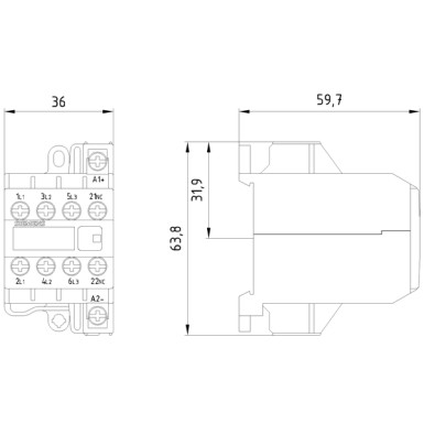 3TG1001-0AC2 - Power relay, AC-3 8.4 A, 4 kW / 400 V 3 NO+1 NC, 24 V AC, 45...450 Hz 3 pole, screw terminal - Siemens - Power relay, AC-3 8.4 A, 4 kW / 400 V 3 NO+1 NC, 24 V AC, 45...450 Hz 3 pole, screw terminal - Siemens - 3