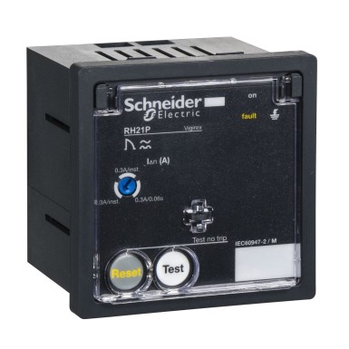 56260 - residual current protection relay, VigiPacT RH21P, 30 mA or 300 mA, 12/24 VAC 50/60 Hz, 12/48 VDC, front panel mounting - Schneider Electric - residual current protection relay, VigiPacT RH21P, 30 mA or 300 mA, 12/24 VAC 50/60 Hz, 12/48 VDC, front panel mounting - Schneider Electric - 0