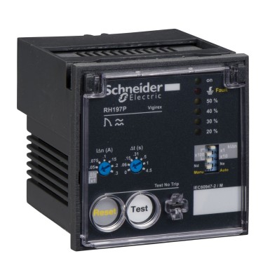 56505 - Residual current protection relay, VigiPacT RH197P, 30mA-30A, 48VAC 50/60Hz, 24/130VDC, alarm 50%, front panel mounting - Schneider Electric - Residual current protection relay, VigiPacT RH197P, 30mA-30A, 48VAC 50/60Hz, 24/130VDC, alarm 50%, front panel mounting - Schneider Electric - 0