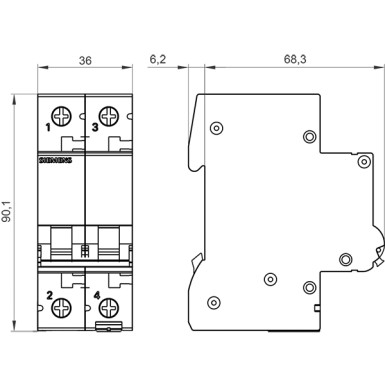 5SL6201-7 - Miniature circuit breaker 400 V 6kA, 2-pole, C, 1 A - Siemens - Miniature circuit breaker 400 V 6kA, 2-pole, C, 1 A - Siemens - 1