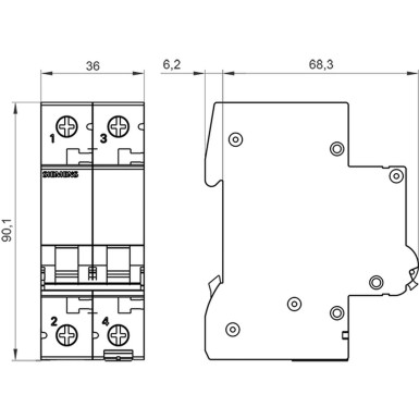 5SL6202-7 - Miniature circuit breaker 400 V 6kA, 2-pole, C, 2A - Siemens - Miniature circuit breaker 400 V 6kA, 2-pole, C, 2A - Siemens - 1