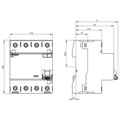 5SV3342-6 - Differential switch, 4-pole, type A, In: 25 A, 30 mA, Un AC: 400 V - Siemens - Differential switch, 4-pole, type A, In: 25 A, 30 mA, Un AC: 400 V - Siemens - 1