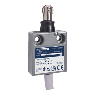 9007MS12S0310 - Telemecanique - Limit switch, 9007, ms parallel roller plunger, booted, 9' bottom cable