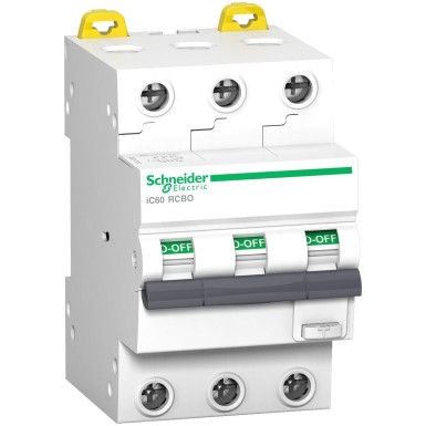 A9D17310 - Residual current breaker with overcurrent protection (RCBO), Acti9 iC60, 3P, 10A, C curve, 10000A/15kA, A type, 30mA - Schneider Electric - Residual current breaker with overcurrent protection (RCBO), Acti9 iC60, 3P, 10A, C curve, 10000A/15kA, A type, 30mA - Schneider Electric - 0