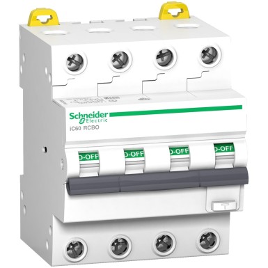 A9D55410 - Residual current breaker with overcurrent protection (RCBO), Acti9 iC60, 4P, 10A, C curve, 6000A/6kA, AC type, 300mA - Schneider Electric - Residual current breaker with overcurrent protection (RCBO), Acti9 iC60, 4P, 10A, C curve, 6000A/6kA, AC type, 300mA - Schneider Electric - 0